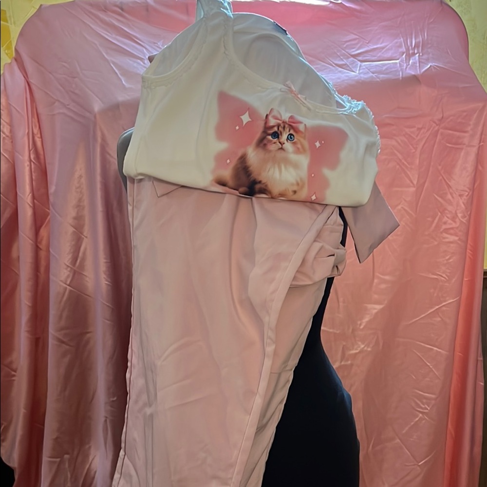 SHEIN Pink and White Track Pants